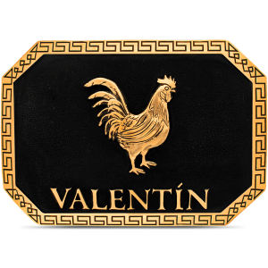 A custom belt buckle for men featuring a golden bronze cock figure and personalized name 